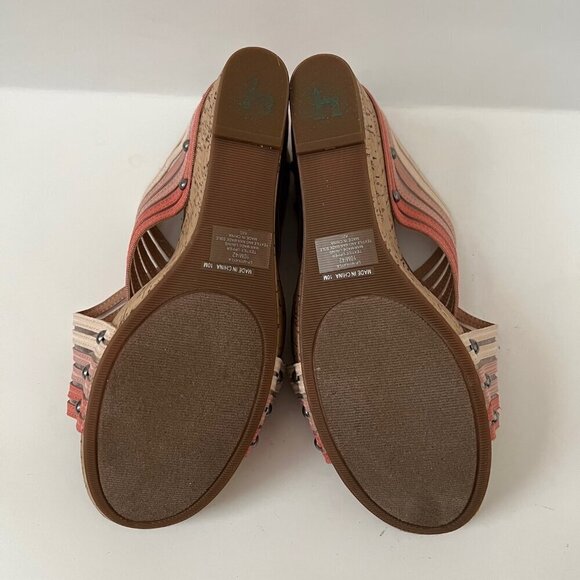 Pink Ombre Stripes Boho Beach Wedge Cork Platform Sandals Women Size 10 - Picture 12 of 12